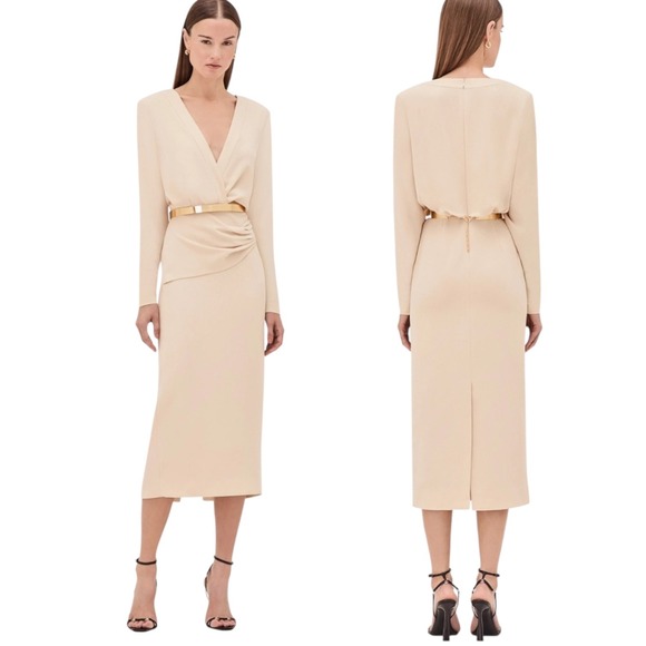 Alexis Dresses & Skirts - Alexis Fraser Wrap Midi Dress Ivory Belted Long Sleeve Cocktail NWT Womens M